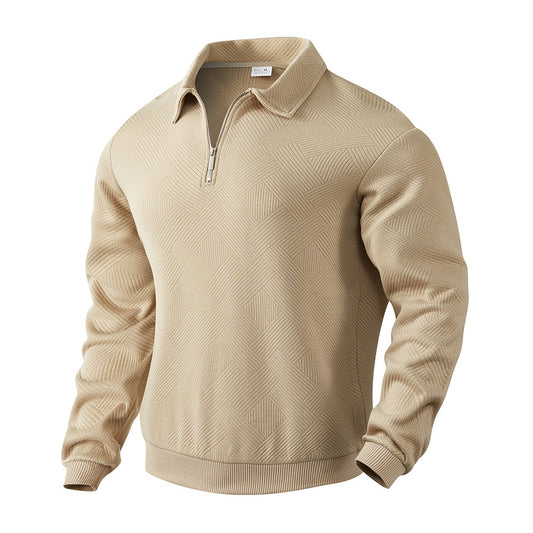 White textured jacquard half-zip polo sweatshirt with long sleeves by My Store