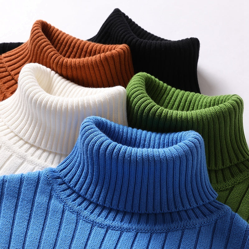 Blue ribbed turtleneck sweater in slim fit, perfect for casual autumn wear by My Store