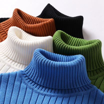Blue ribbed turtleneck sweater in slim fit, perfect for casual autumn wear by My Store
