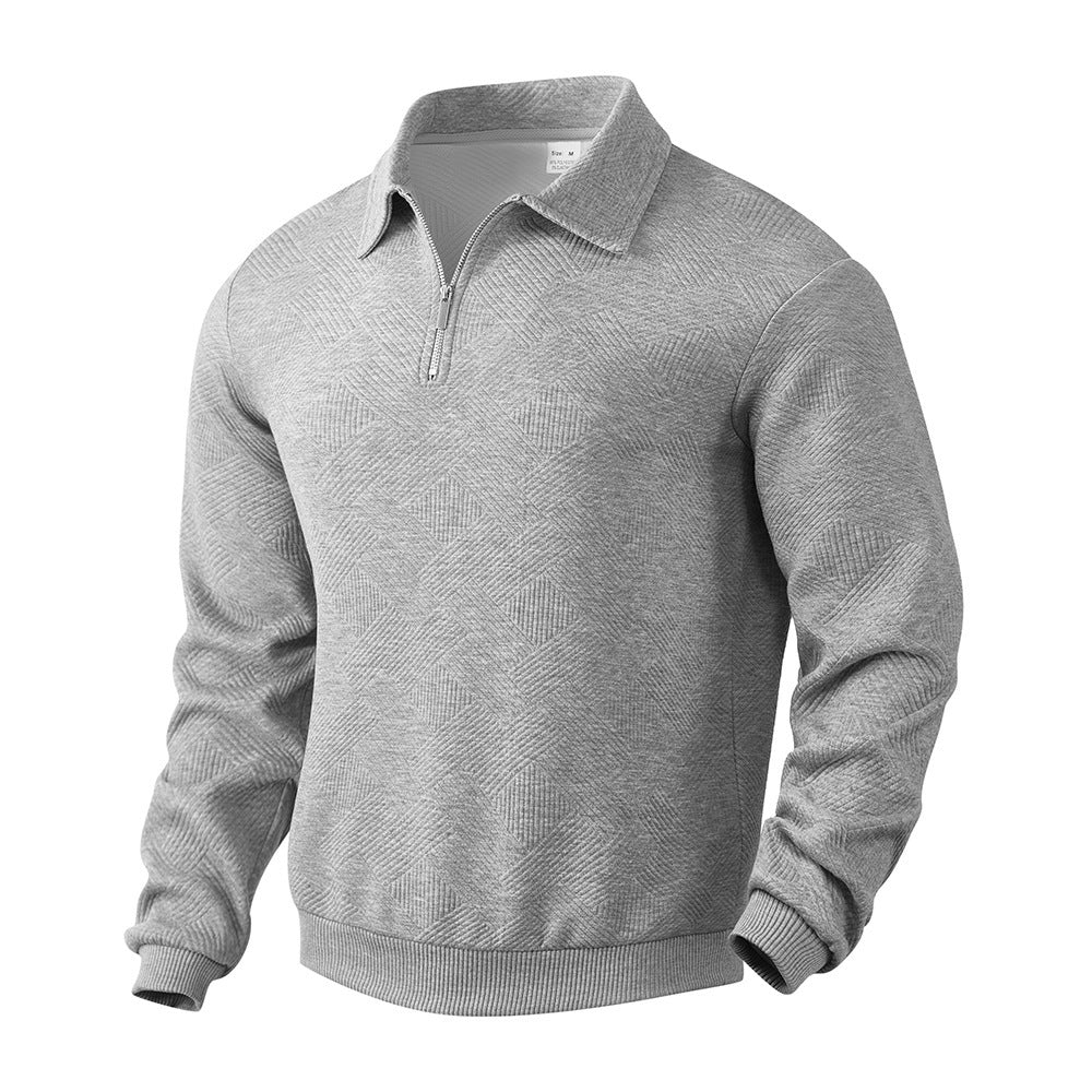 Textured Jacquard Half-Zip Polo Sweatshirt - Long Sleeve