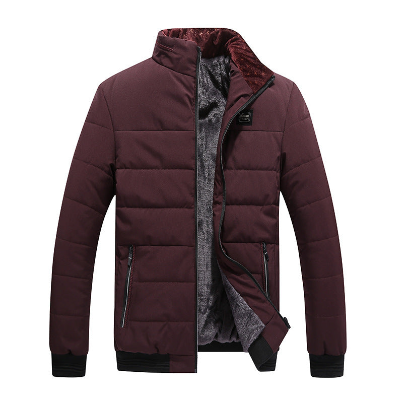 Black fleece-lined puffer jacket for men, cotton padded, casual cardigan style, available in sizes M, L, XL by My Store.