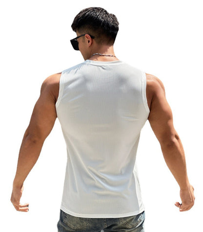 Black lightweight polyester sleeveless training vest by My Store, perfect for activewear and breathable workouts.
