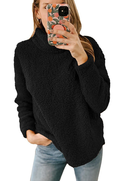 Thick Polar Fleece Turtleneck Pullover - High Collar Winter Top