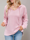 Tan oversized drawstring hoodie with dropped shoulders and long sleeves by Double Take