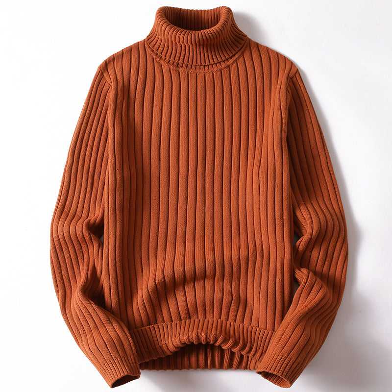 Blue ribbed turtleneck sweater in slim fit, perfect for winter casual wear by My Store