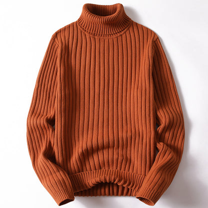 Blue ribbed turtleneck sweater in slim fit, perfect for winter casual wear by My Store