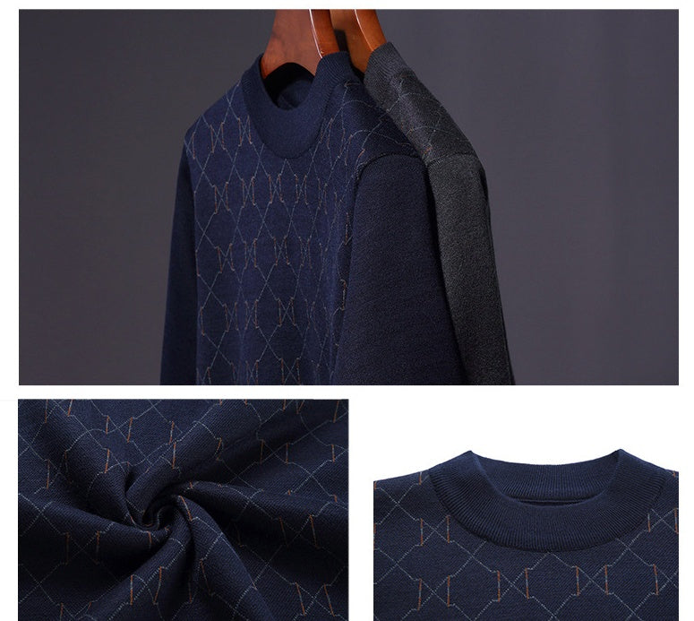 Fleece-lined black pullover with geometric pattern, long sleeves, and comfortable fit by My Store