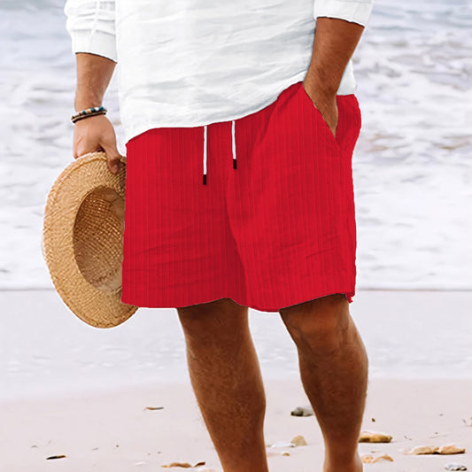White stripe print summer shorts in breathable bamboo-cotton with drawstring waist by My Store