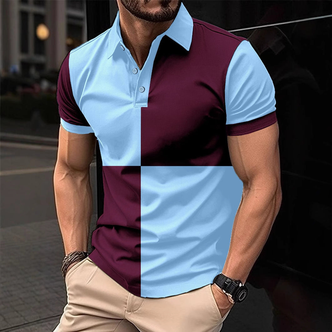Black and white color-block cotton polo shirt with contrast stitching and 3-button placket by My Store