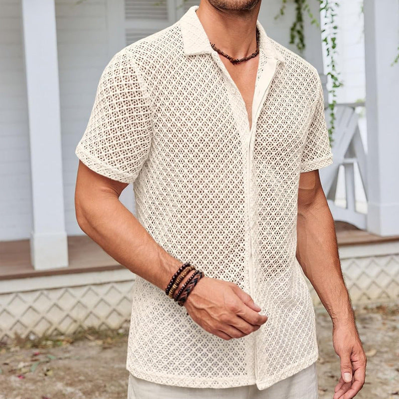 Summer Mesh Lapel Short Sleeve Shirt