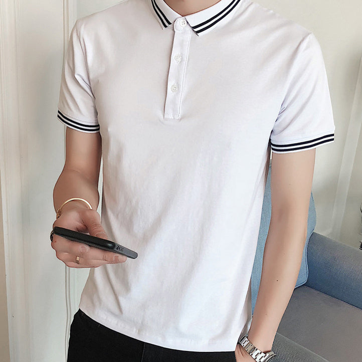 Navy cotton polo shirt with contrast collar and triple button placket by My Store