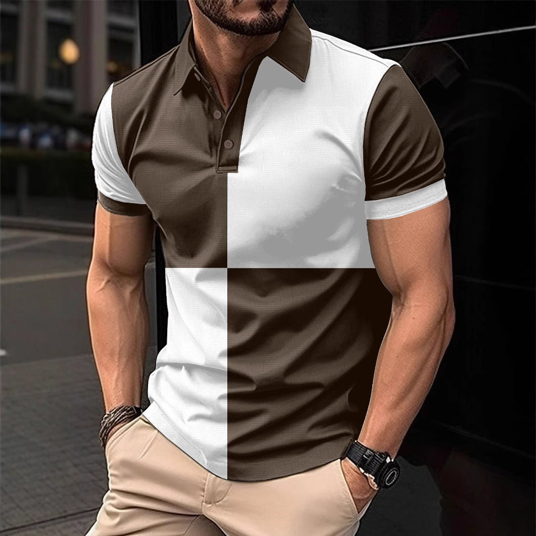 Black and white color-block cotton polo shirt with contrast stitching and 3-button placket by My Store