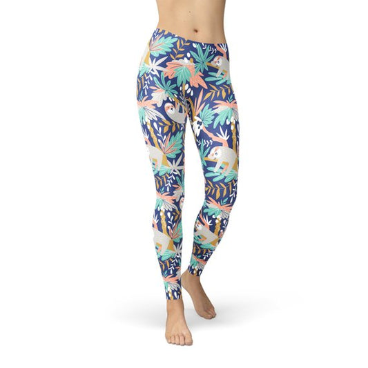 All-over print women's leggings featuring sloths, by Maroon Sooty, in a comfortable athletic style.
